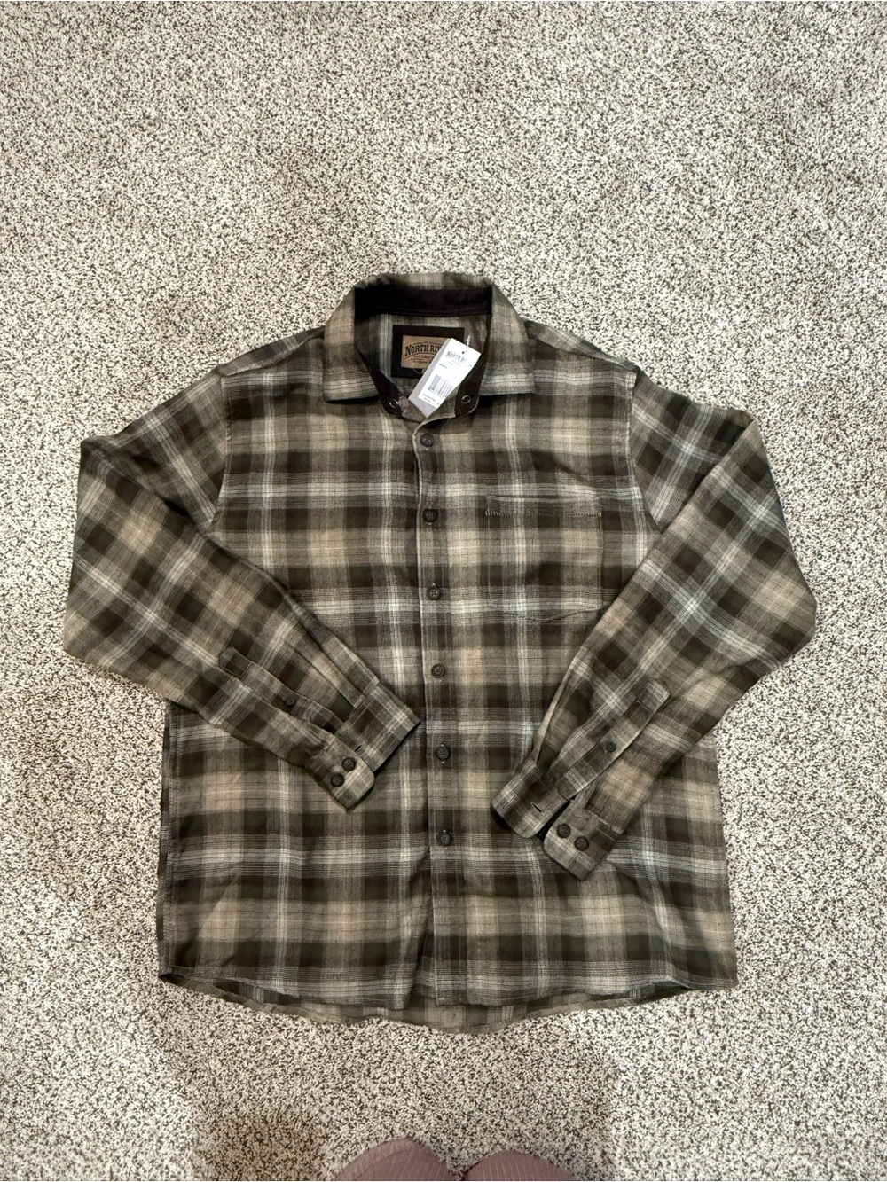 Plaid Button-Down Shirt in Olive and Gray - Casual Long Sleeve